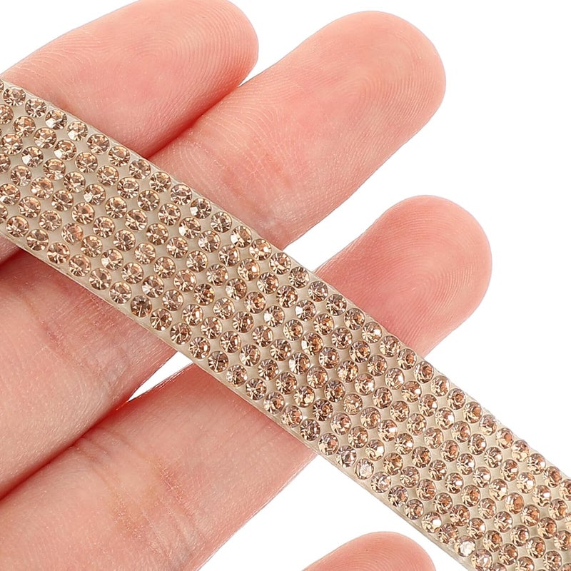 Sparkling Rhinestone Dress Belt Applique with Backing Adhesive, DIY 4 Rolls Light Gold Color 1.3cm Wide Trim for Bridal Waist Accessories and Craft Embellishments - Image 4