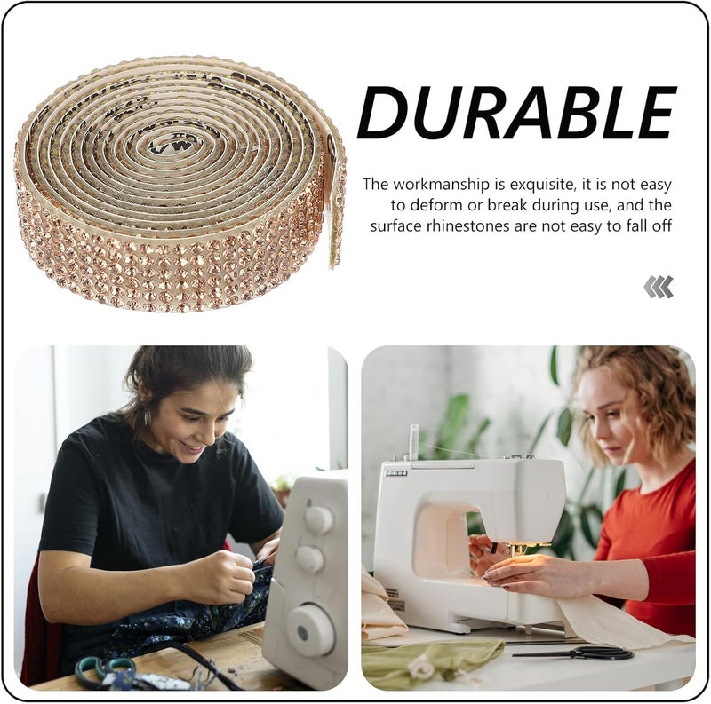 Sparkling Rhinestone Dress Belt Applique with Backing Adhesive, DIY 4 Rolls Light Gold Color 1.3cm Wide Trim for Bridal Waist Accessories and Craft Embellishments - Image 3