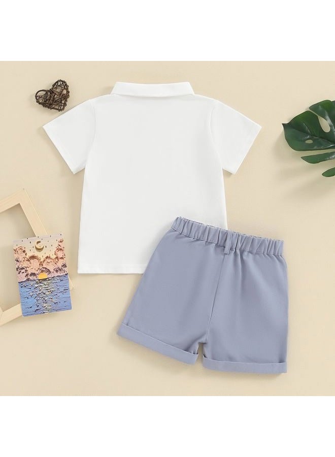 fhutpw Toddler Boy Short Sleeve Pique Polo Shirt & Casual Shorts Set Kids Summer Clothes Suit 2T 3T 4T Little Boys Outfits (White&Light Blue, 2-3 Years) - Image 4