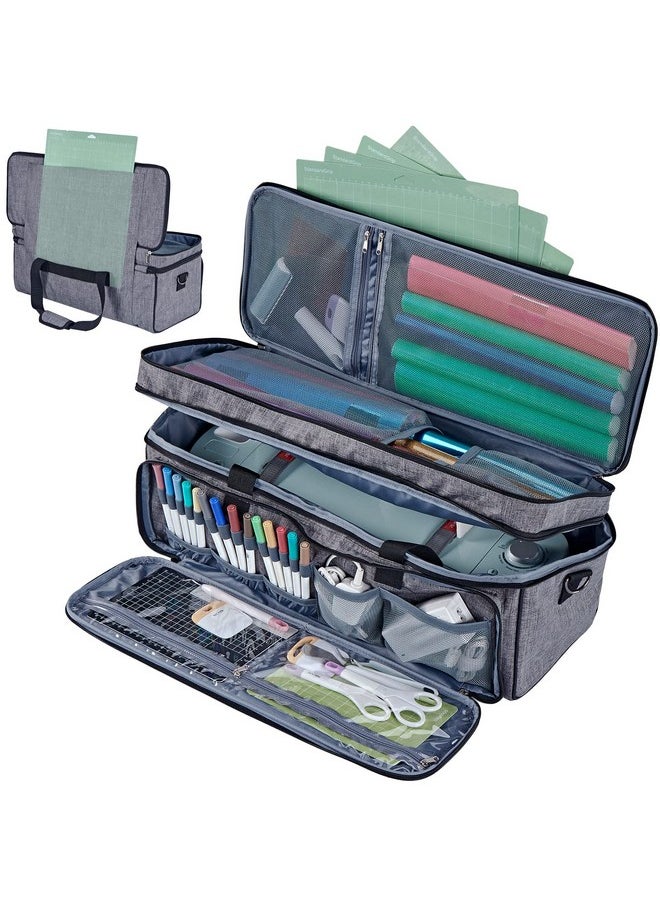 HOMEST - Double Layer Carrying Case With Mat Pocket For Cricut Maker 3 Cricut Explore Air 2 Cricut Maker Cricut Explore 3 Multi Front Pockets For Accessories And Supplies Grey - Image 1
