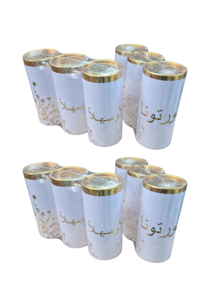 12 قطعة من مناديل الحفلات أو السيارة بكلمات ترحيب باللغة العربية بالخط الذهبي