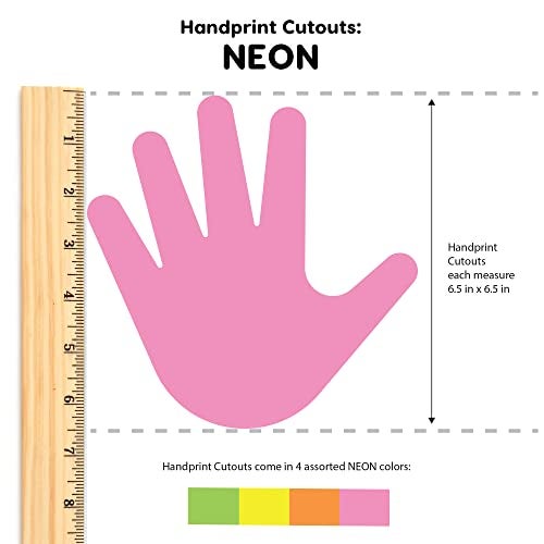 FreshCut Crafts 48 Piece Handprint Neon Cutouts with IDEA Guide, US Made 2-Sided Brightly Colored Card Stock Punch Out Handprint Paper Accents for Bulletin Boards, Classroom Decor, Back to School & DIY Crafting - Image 4