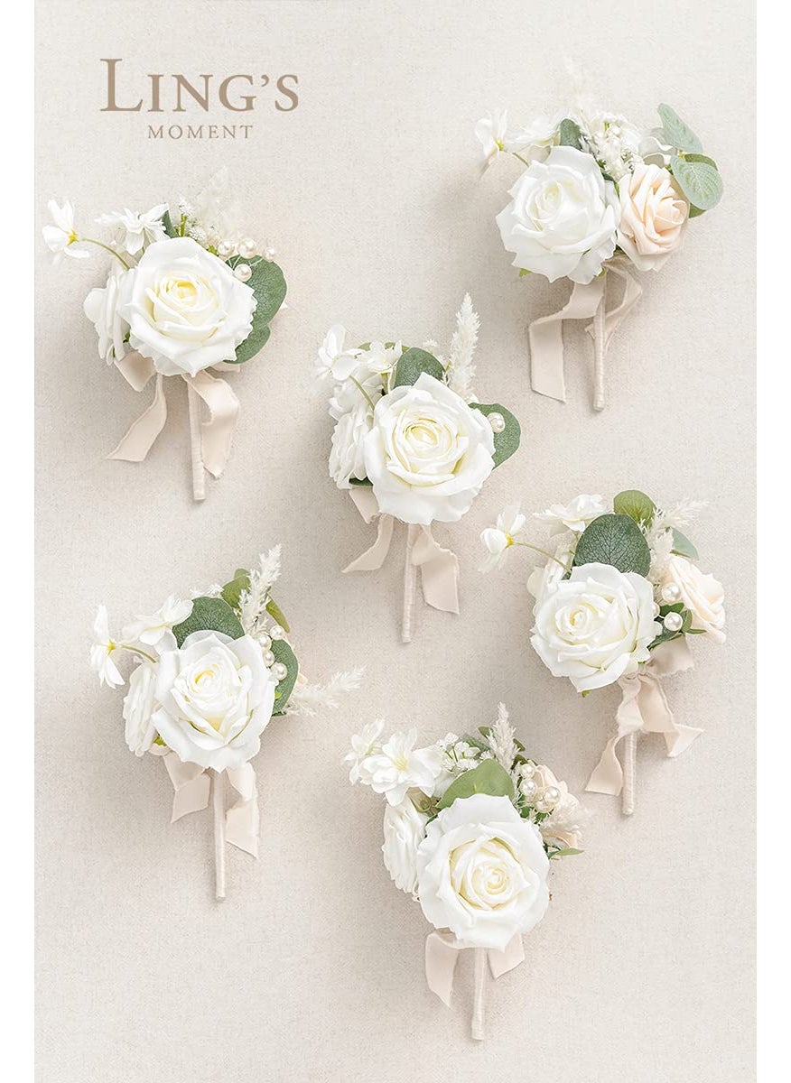Ling's moment Ling's Moment White Wedding Flowers Mini Bridesmaid Bouquets Set of 6 Pre-Made Small Floral Wedding Rose Centerpieces (White)  - Image 4