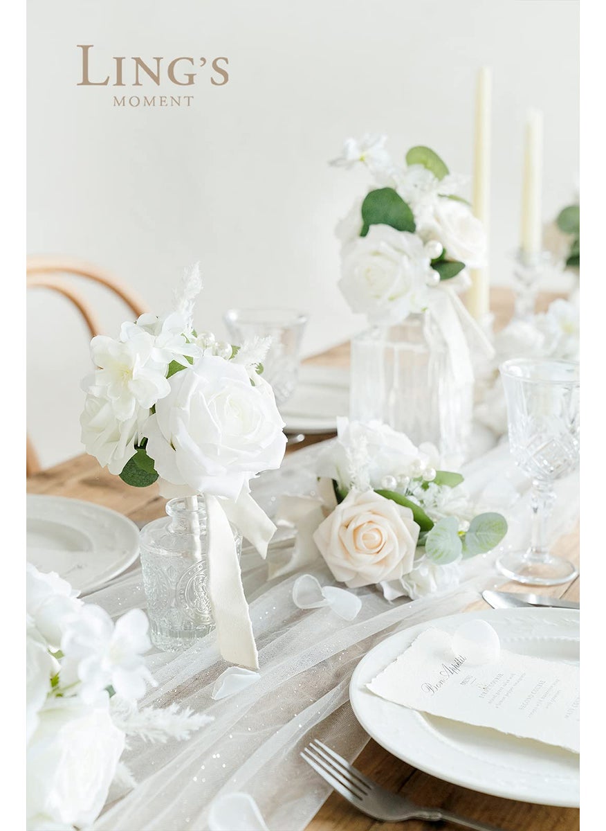 Ling's moment Ling's Moment White Wedding Flowers Mini Bridesmaid Bouquets Set of 6 Pre-Made Small Floral Wedding Rose Centerpieces (White)  - Image 2