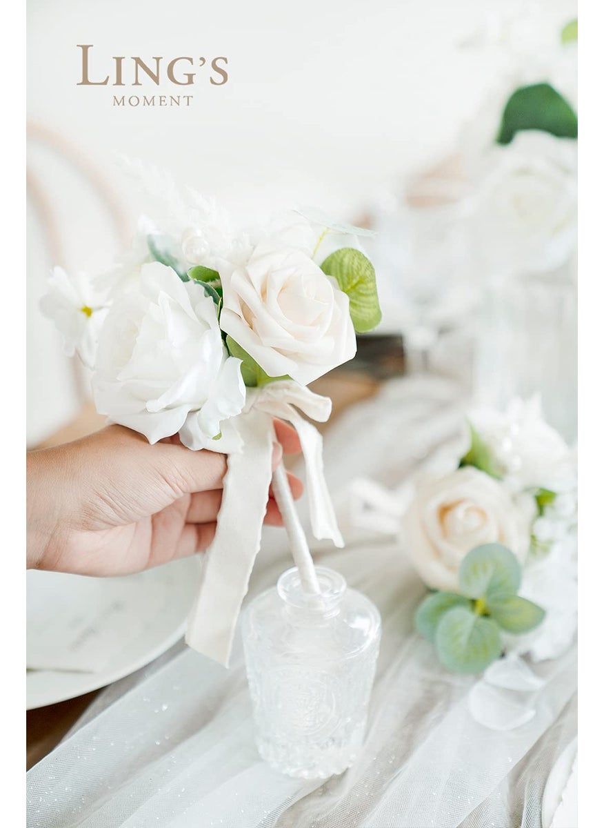 Ling's moment Ling's Moment White Wedding Flowers Mini Bridesmaid Bouquets Set of 6 Pre-Made Small Floral Wedding Rose Centerpieces (White)  - Image 3