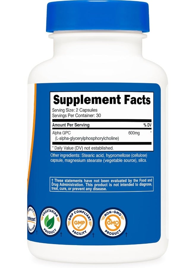 Nutricost Alpha GPC 600mg, 60 Vegetarian Capsules - Non-GMO and Gluten Free, 300mg Per Capsule - Image 5