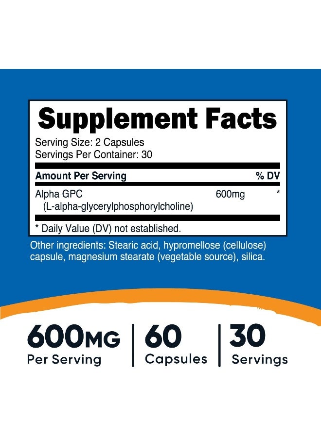Nutricost Alpha GPC 600mg, 60 Vegetarian Capsules - Non-GMO and Gluten Free, 300mg Per Capsule - Image 2