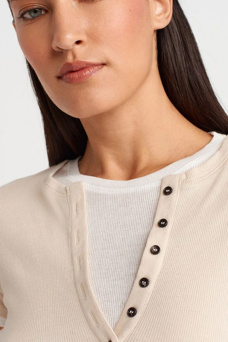 Dilvin Beige Natural DILVIN Women’s Cotton V-Neck Button T-Shirt for Women | Best Price UAE