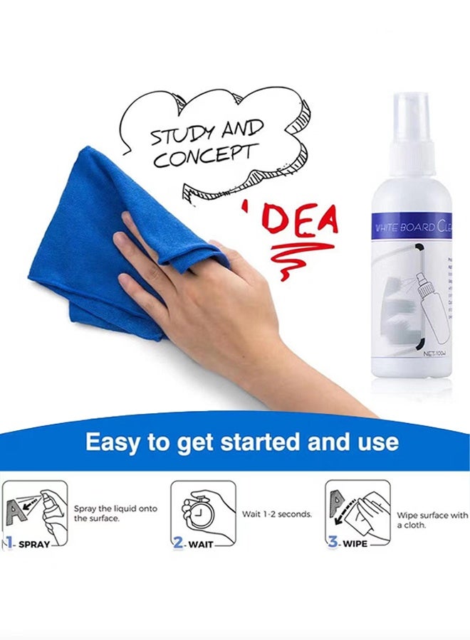 Opula Whiteboard Cleaning Kit, White Board Cleaning Spray Low Odor Dry Erase Board Cleaner with Cloth, Removes Stubborn Marks 100ml - Image 4