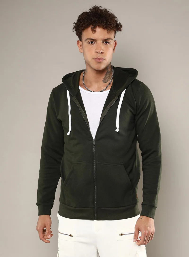 كامبوس سوترا هودي رجالي بسحاب أمامي بلون أخضر غامق مع رباط متباين