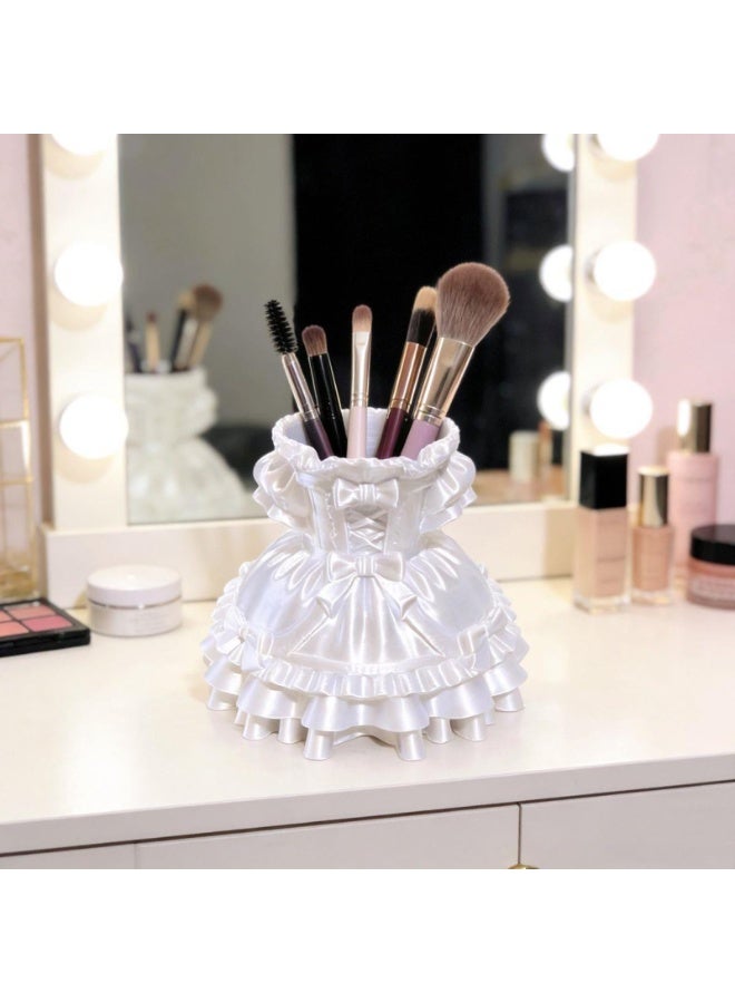 3D Printed White Dress Desktop Pen Holder and Makeup Brush Organizer for Girls Room - Image 5