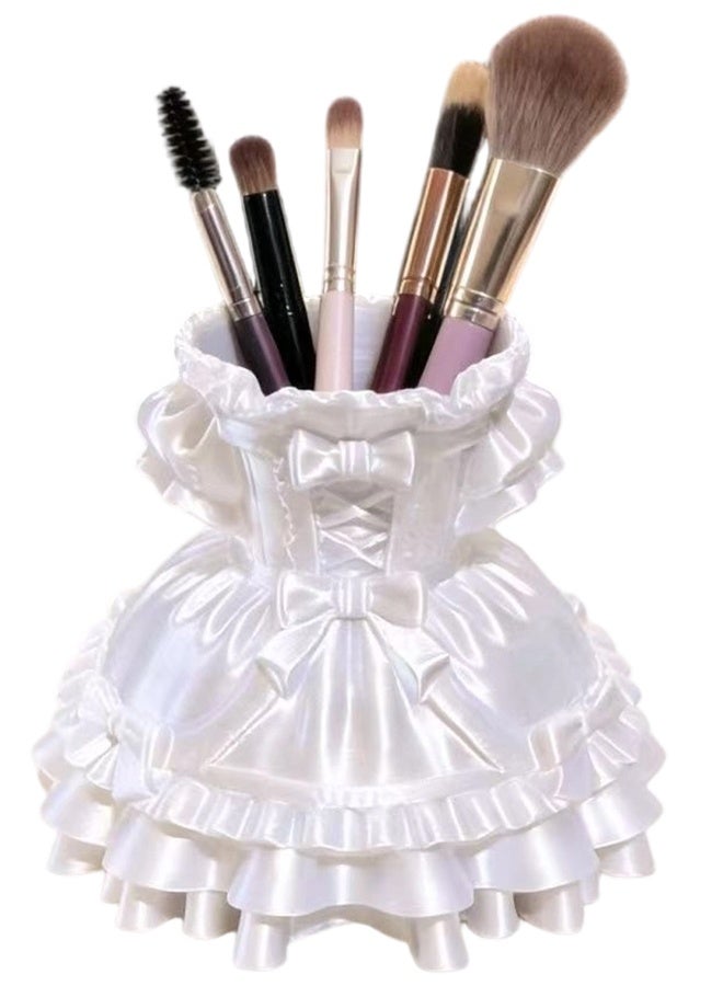 3D Printed White Dress Desktop Pen Holder and Makeup Brush Organizer for Girls Room - Image 1