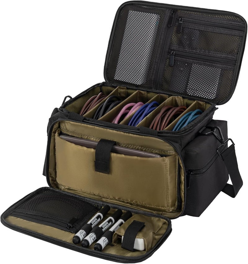 AKOZLIN Cable File Bag DJ Gig Bag Cord Organizer Case with Detachable Dividers for LaptopDJ Gear Sound Instrument and Music Equipment Accessories Black Green - Image 2