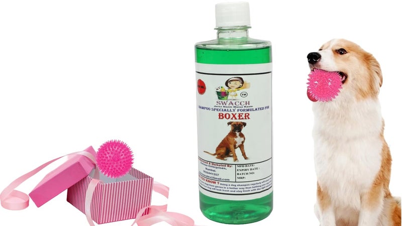 swacch Shampoo | Puppy Safe Shampoo | PH Balanced | Ditch to Itch for Boxer Dog Shampoo 500ml (Neem Alovera) + Spike Ball Chew Toy Combo Pack - Image 1
