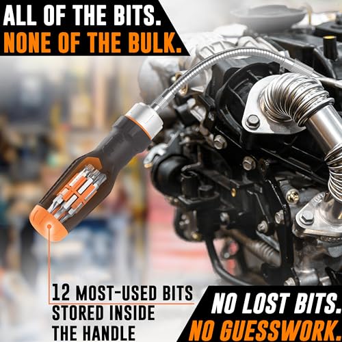AMERICAN MUTT TOOLS Mutt Tools 12 in 1 Ratcheting Flexible Screwdriver for Tight Spaces – Flexible Shaft Screwdriver with Bit Holder and Bendable Extension - Image 3