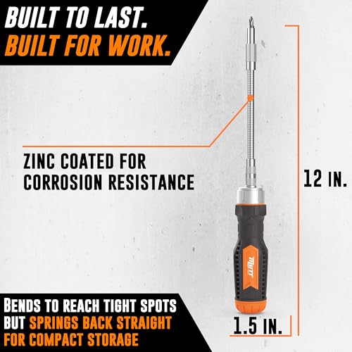 AMERICAN MUTT TOOLS Mutt Tools 12 in 1 Ratcheting Flexible Screwdriver for Tight Spaces – Flexible Shaft Screwdriver with Bit Holder and Bendable Extension - Image 5