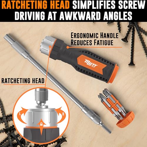 AMERICAN MUTT TOOLS Mutt Tools 12 in 1 Ratcheting Flexible Screwdriver for Tight Spaces – Flexible Shaft Screwdriver with Bit Holder and Bendable Extension - Image 4