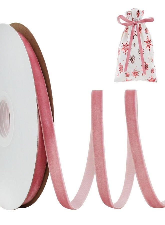 TONIFUL Pink Rose Gold Velvet Ribbon 3/8 Inch x 10yds, Vintage Velvet Ribbons, for Christmas Wreath Decoration Handmade Craft Ornaments Gift Wrapping & Bow Making, Valentine's Day Bouquet Packaging - Image 1