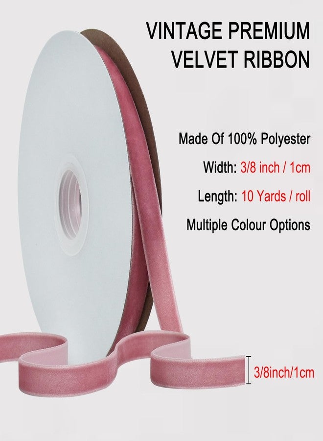 TONIFUL Pink Rose Gold Velvet Ribbon 3/8 Inch x 10yds, Vintage Velvet Ribbons, for Christmas Wreath Decoration Handmade Craft Ornaments Gift Wrapping & Bow Making, Valentine's Day Bouquet Packaging - Image 2