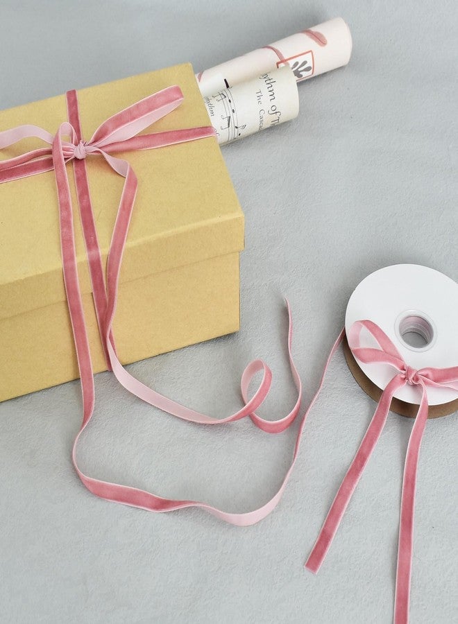 TONIFUL Pink Rose Gold Velvet Ribbon 3/8 Inch x 10yds, Vintage Velvet Ribbons, for Christmas Wreath Decoration Handmade Craft Ornaments Gift Wrapping & Bow Making, Valentine's Day Bouquet Packaging - Image 3