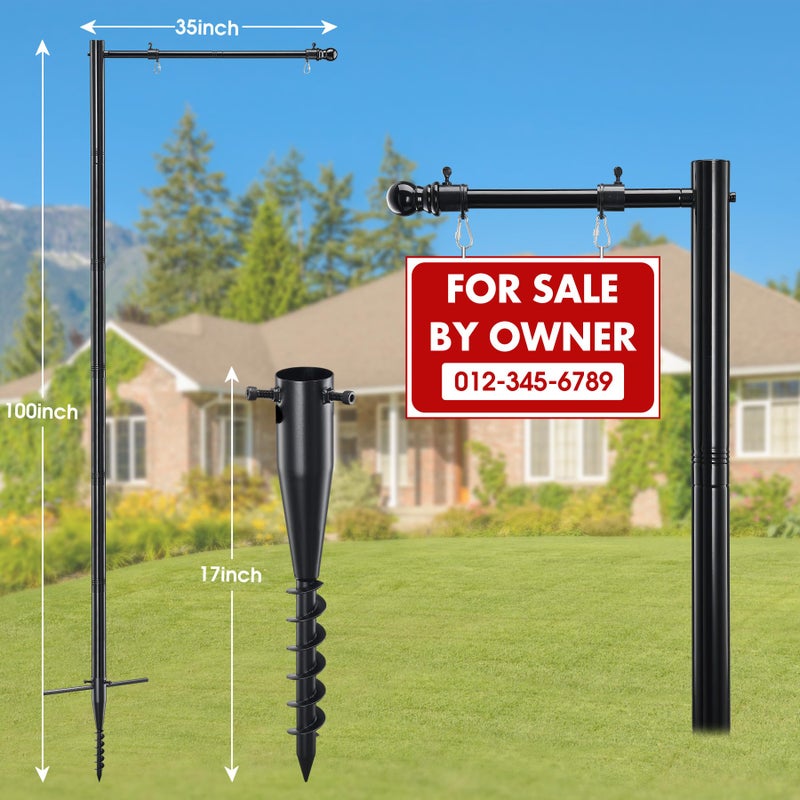 JAOTREL Real Estate Sign Posts, 100 in Commercial Realtor Home for Sale Hanging Ads, Business Hours Advertisement Post for Yard , for sale by owner yard sign, 35" Arm Holds Up to 25" Sign, ï¼ˆNo sign includedï¼‰ - Image 4