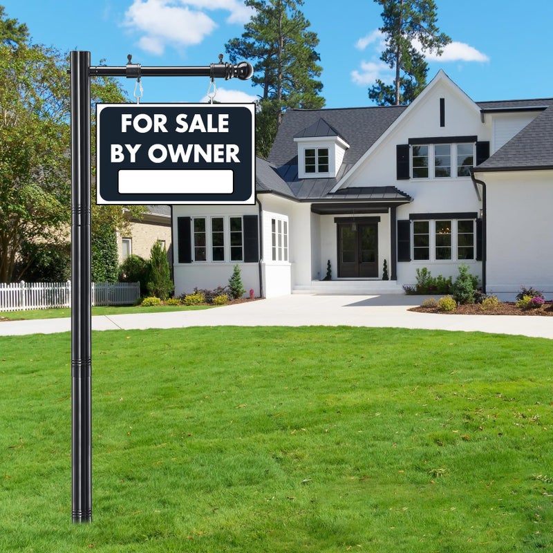 JAOTREL Real Estate Sign Posts, 100 in Commercial Realtor Home for Sale Hanging Ads, Business Hours Advertisement Post for Yard , for sale by owner yard sign, 35" Arm Holds Up to 25" Sign, ï¼ˆNo sign includedï¼‰ - Image 1