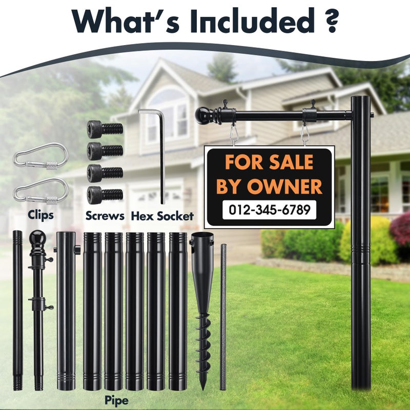 JAOTREL Real Estate Sign Posts, 100 in Commercial Realtor Home for Sale Hanging Ads, Business Hours Advertisement Post for Yard , for sale by owner yard sign, 35" Arm Holds Up to 25" Sign, ï¼ˆNo sign includedï¼‰ - Image 5