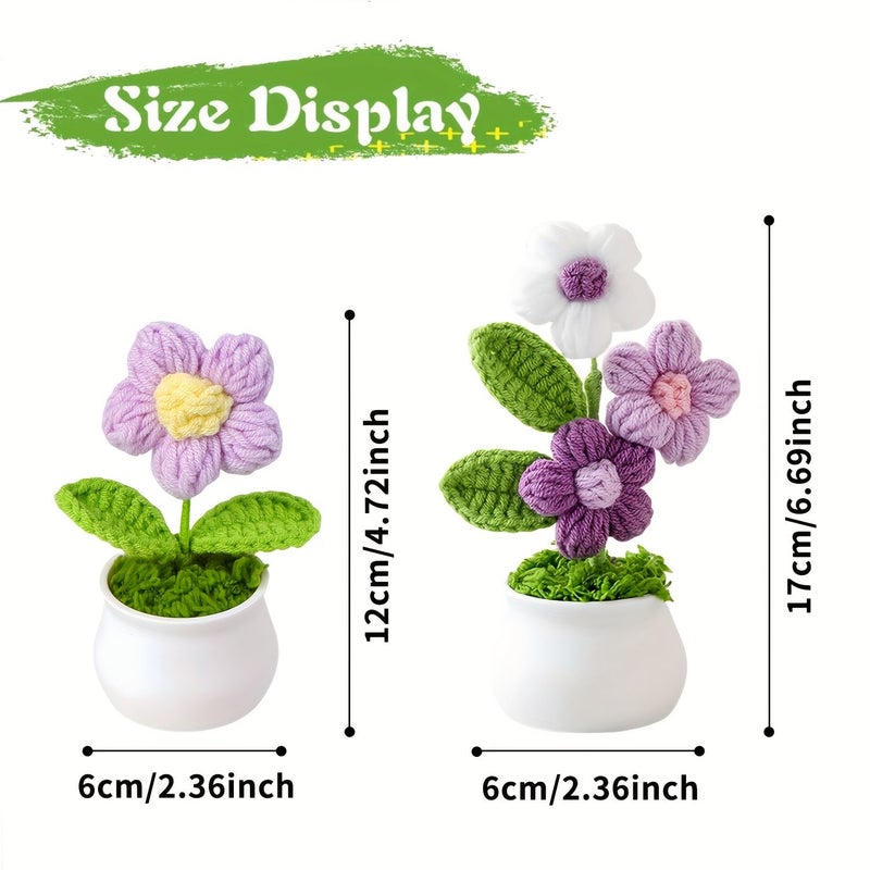 1 Pcs Knit Handmade Crochet Bubble Flower Potted Plant White And Pink Gradient Multicolor Flowers Home Office Car Decoration Valentine S Day Gift No Battery Required - Image 2