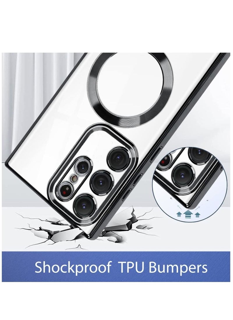 Raxoom Magnetic Clear Case for Galaxy S23 Ultra Case,Compatible with MagSafe, Love Heart Design Electroplated Case Soft TPU Shockproof Full Camera Lens Protective Case - Image 2