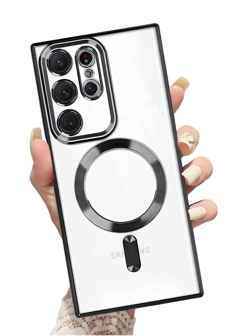 Raxoom Magnetic Clear Case for Galaxy S23 Ultra Case,Compatible with MagSafe, Love Heart Design Electroplated Case Soft TPU Shockproof Full Camera Lens Protective Case - Image 1