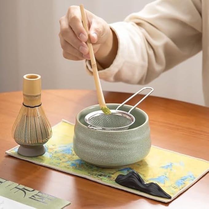 TAME Matcha Kit Set 7Pcs Matcha Whisk And Bowl Kit Japanese Matcha Tea Set Matcha Whisk Holder Ceramic Whisk Stand For Matcha Starter Kit Tea Accessories Kit - Image 5