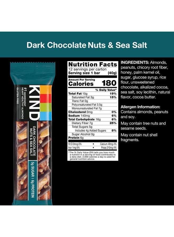 KIND Healthy Snack Bar, Dark Chocolate Nuts & Sea Salt, 5g Sugar | 6g Protein, Gluten Free Bars, 1.4 OZ, 24 Count - Image 4