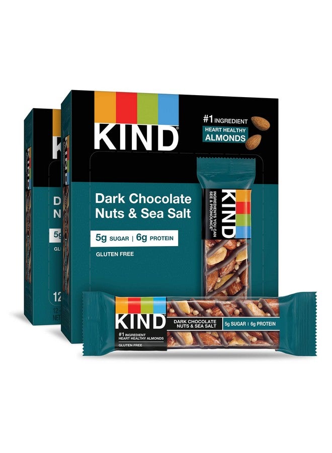 KIND Healthy Snack Bar, Dark Chocolate Nuts & Sea Salt, 5g Sugar | 6g Protein, Gluten Free Bars, 1.4 OZ, 24 Count - Image 1