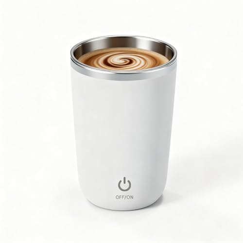 FOXNSK Self Stirring Mug, Rechargeable Auto Magnetic Coffee Mug with Auto-Stir Technology for Coffee, Milk, Cocoa, Ideal for Home, Office & Travel (D-White) - Image 1