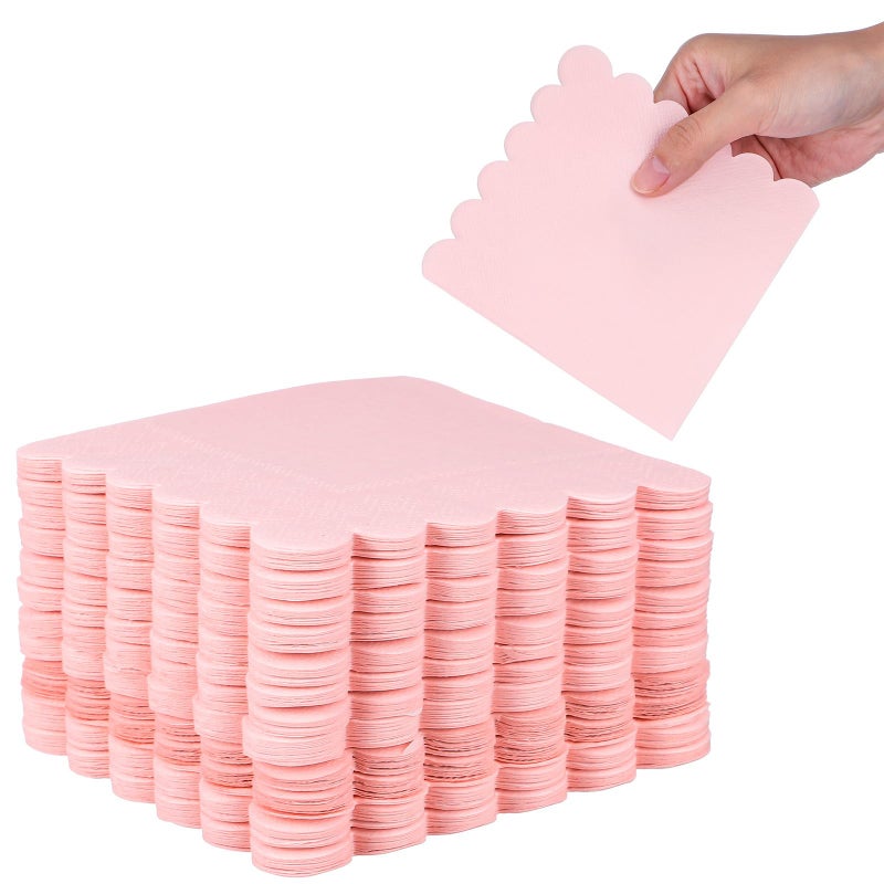 مناديل ورقية وردية فاتحة ذات حواف متموجة للاستخدام لمرة واحدة، 150 قطعة، مناسبة للعشاء وحفلات أعياد الميلاد والزفاف - Image 2