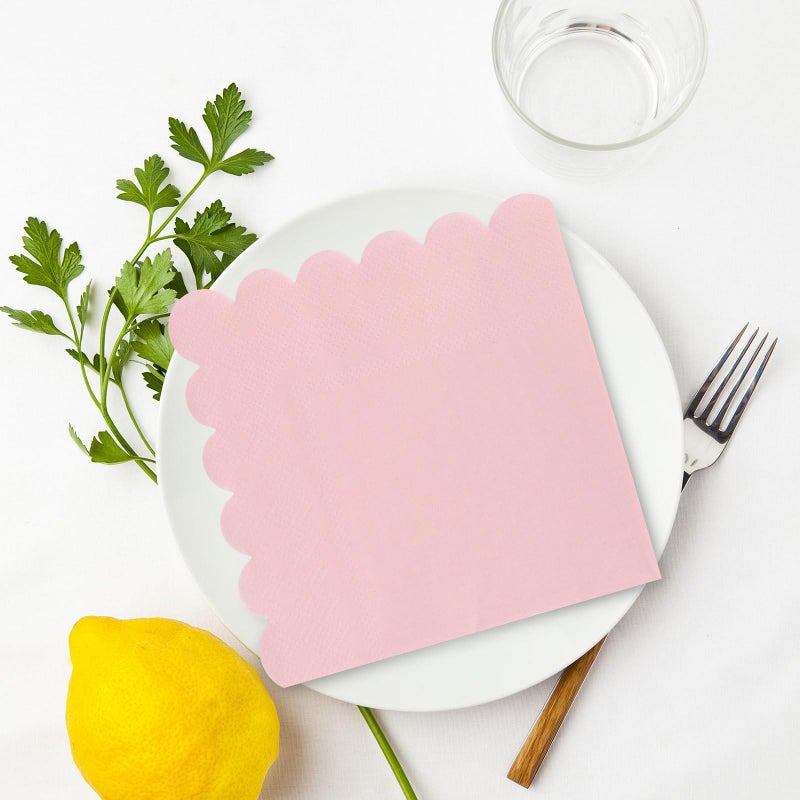 مناديل ورقية وردية فاتحة ذات حواف متموجة للاستخدام لمرة واحدة، 150 قطعة، مناسبة للعشاء وحفلات أعياد الميلاد والزفاف - Image 5