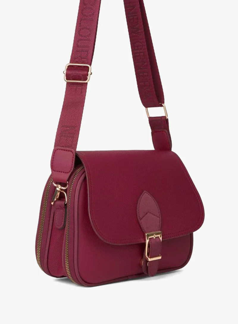 Women's Clover Burgundy 4-Pocket Covered Column Strap Zipper and Snap Closure Hand, Arm, and Shoulder Bag.