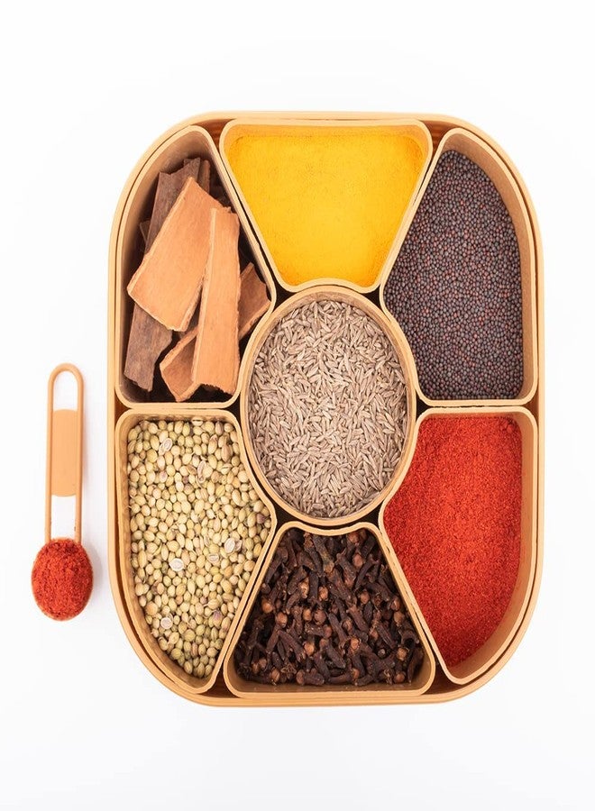 ATETO Masala Box Masala Rangoli Box Dabba for Keeping Spices Spice Box for Kitchen Plastic Wooden Style Masala Box(Pack of 1) Multicolor (Square) - Image 5
