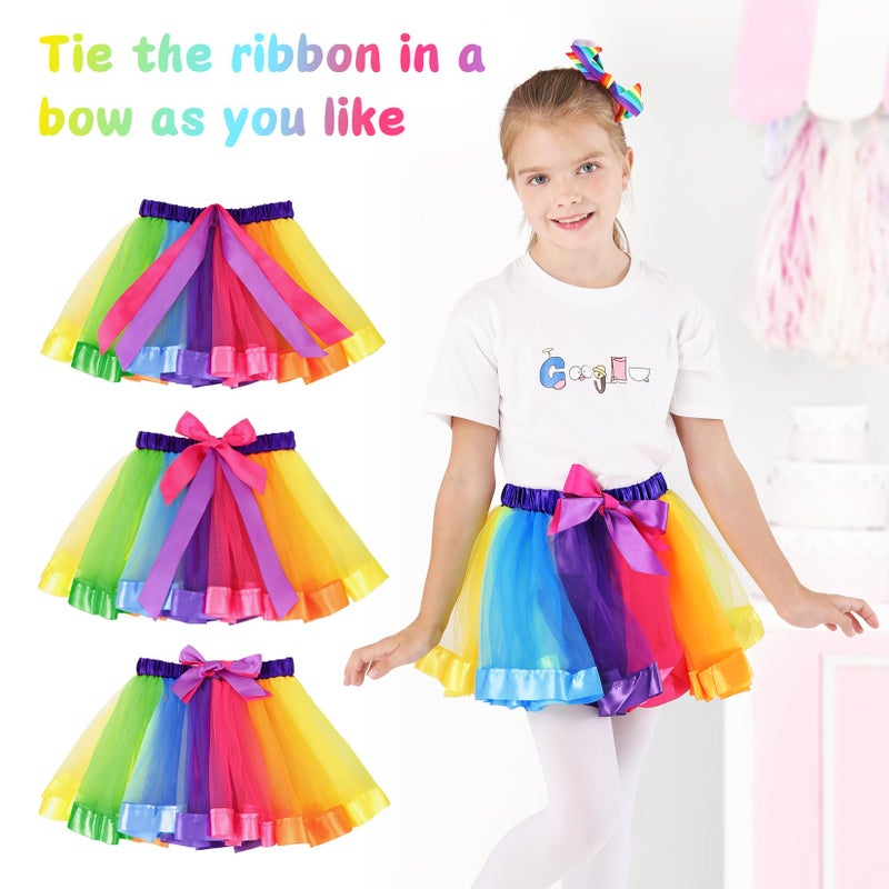 Toycost Layered Rainbow Tutu Skirt Costumes Set with Hair Bows Clips and Satin Sash for Girls Birthday Party Dress up - Image 5