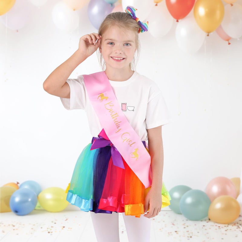 Toycost Layered Rainbow Tutu Skirt Costumes Set with Hair Bows Clips and Satin Sash for Girls Birthday Party Dress up - Image 2