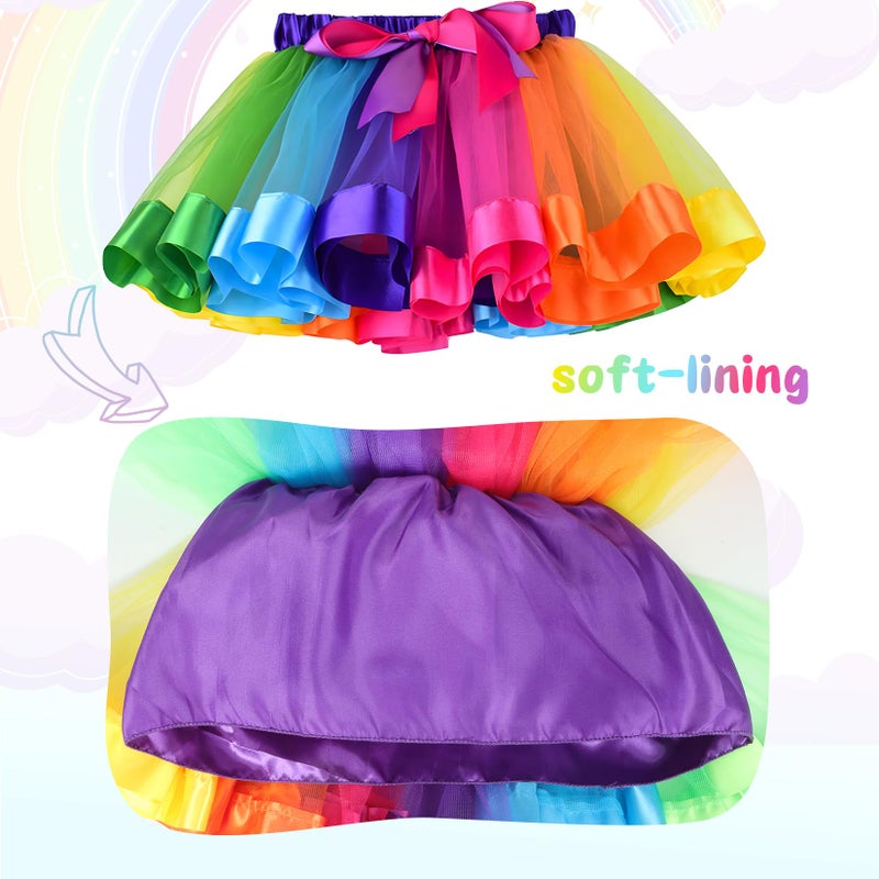 Toycost Layered Rainbow Tutu Skirt Costumes Set with Hair Bows Clips and Satin Sash for Girls Birthday Party Dress up - Image 3