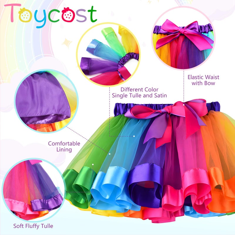 Toycost Layered Rainbow Tutu Skirt Costumes Set with Hair Bows Clips and Satin Sash for Girls Birthday Party Dress up - Image 4