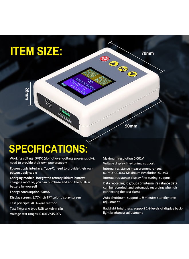Entry-Level Voltage Internal Resistance Tester AC 4-Wire Kelvin Method Professional Voltage Meter Internal Resistance Test Device