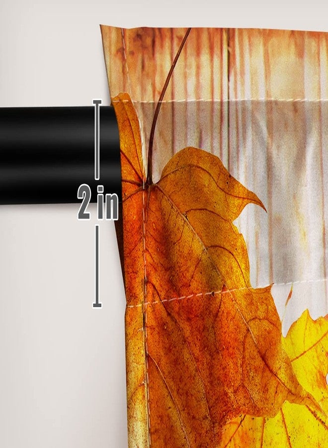 Funnytree Autumn Window Curtain Fall Thanksgiving Rustic Barn Wooden Door Print Curtains Home Decor Rod Pocket Darkening Drapes for Bedroom Living Room 2 Panels 82 in x 84 in - Image 5