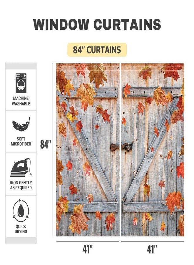 Funnytree Autumn Window Curtain Fall Thanksgiving Rustic Barn Wooden Door Print Curtains Home Decor Rod Pocket Darkening Drapes for Bedroom Living Room 2 Panels 82 in x 84 in - Image 4