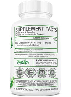 Parker Naturals Wild Lettuce Capsules, 1200mg Herbal Sleep Supplement with 4:1 Wild Lettuce Extract, Lactuca Virosa Soothes Discomfort, 120 Capsules  - Image 2