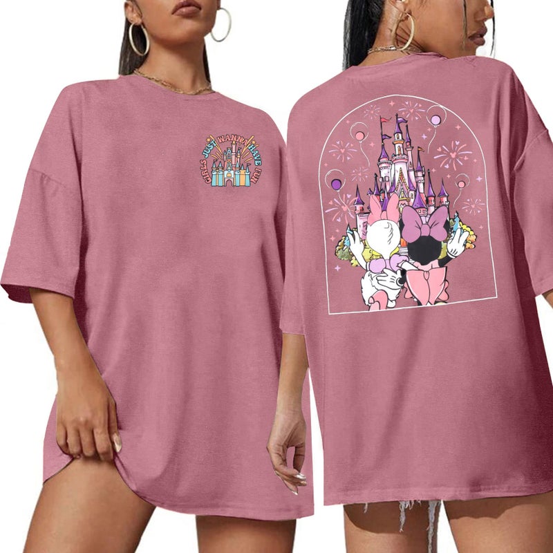 VILOVE Magic Kingdom Shirt Women Girls Just Wanna Have Fun Shirt Girls Trip T-Shirt Cute Magical Tee Summer Vacation Tops Pink - Image 1