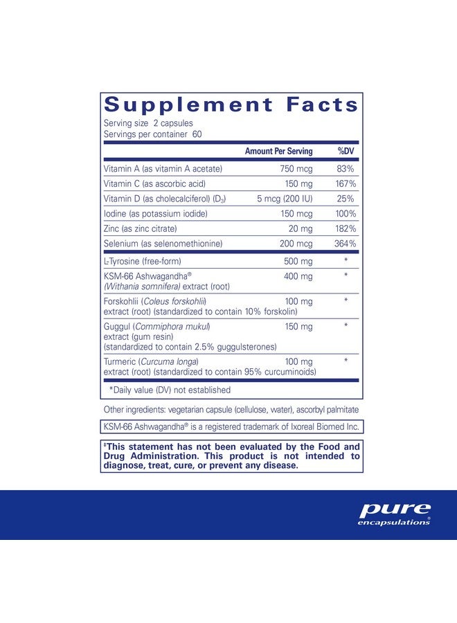 Pure Encapsulations Thyroid Support Complex - يدعم صحة الغدة الدرقية* - مكمل مضاد للأكسدة - مع أشواغاندا واليود - غير معدّل وراثيًا ونباتي - 120 كبسولة - Image 2