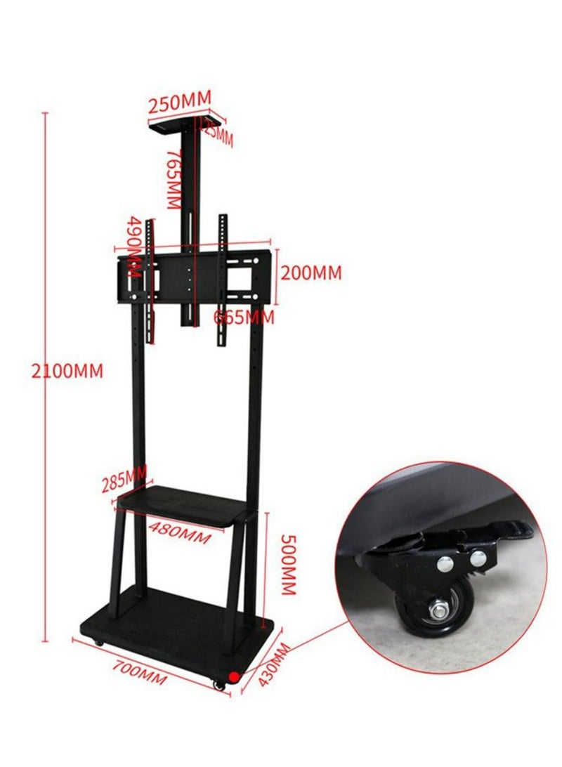 كن واحدًا سلة التلفزيون المتنقلة,الارتفاع قابل للتعديل مع عجلات قابلة للقفل المتداول التلفزيون الوقوف,32 "-65" الطابق التلفزيون جبل الوقوف,2 مستوى AV الرفوف لشاشة LED لوحة مسطحة كبيرة,ماكس VESA 600x400mm - Image 2