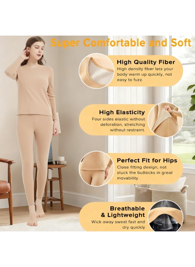 Naxifly Thermal Underwear Set for Women,Long Johns Thermal Set Wool Women Thermal Underwear Set, High Elasticity, Base Layer Long Sleeve Thermals with Fleece Lined for Indoor, Hiking, Outdoor Sports（Skin） - Image 4